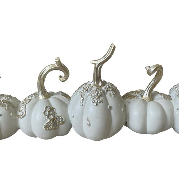 Give Thanks THANKFUL Pumpkins 17.5in Resin White & Gold Fall Designer Decor NEW - Picture 8 of 15